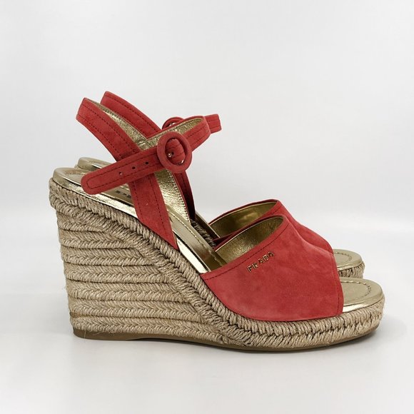 PRADA Size 39 US 9 Calzature Donna Suede Woven Espadrille Wedge Sandals Box/Dust - Picture 9 of 15